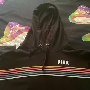 Victoria’s Secret pink hoodie with retro stripes